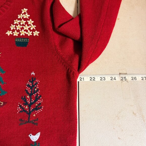 Talbots Vintage Red Christmas Tree Embroidered Cardigan Sweater – Size L – Ramie - Picture 11 of 12